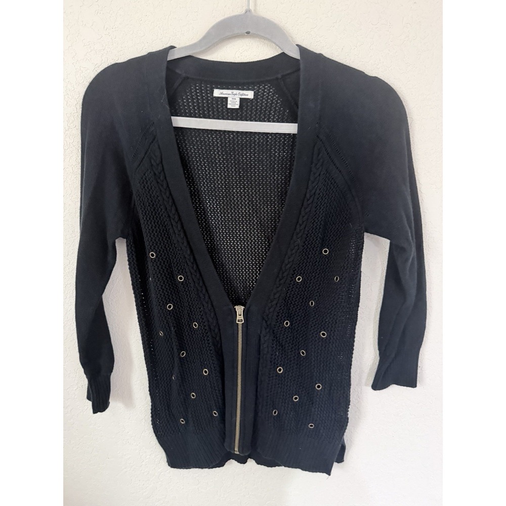Y2K Abercrombie & Fitch‎ Cardigan Sweater M Zip Grommets V Neck